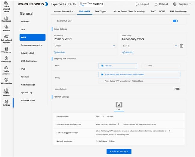 Setting up Multi-WAN connections