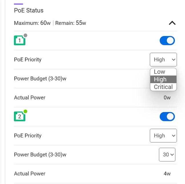 Setting the PoE budget and priority