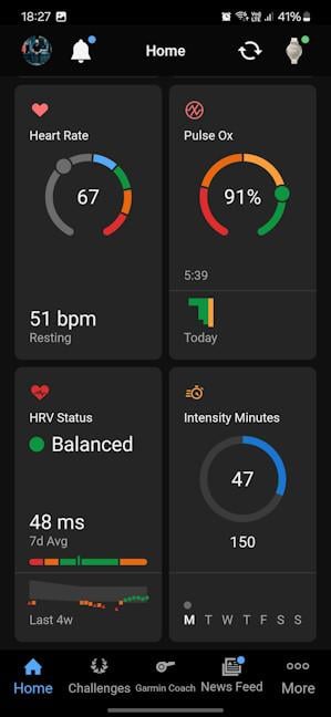 The basics health stats are in the Home tab