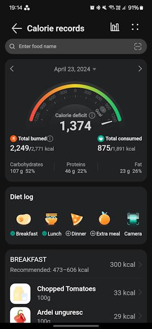 You can log your food intake