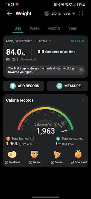 You can log your calories intake