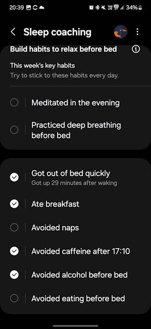 Samsung Health gives you advice on how to improve your sleep quality