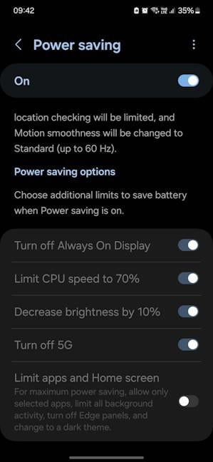 Power saving on Samsung Galaxy