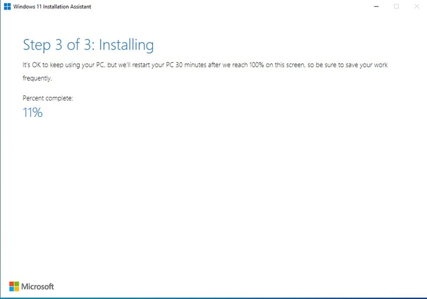 Windows 11 Installation Assistant is installing Windows 11