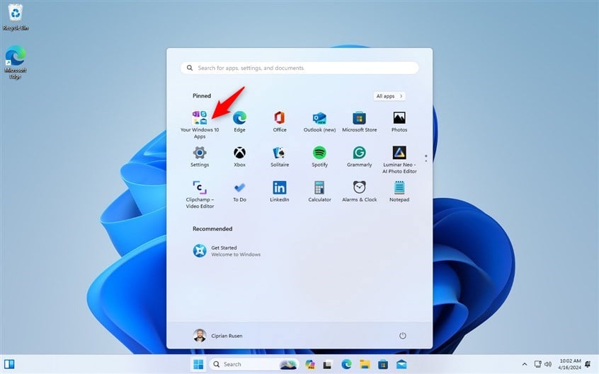 The Windows 11 Start Menu has a folder with Your Windows 10 Apps