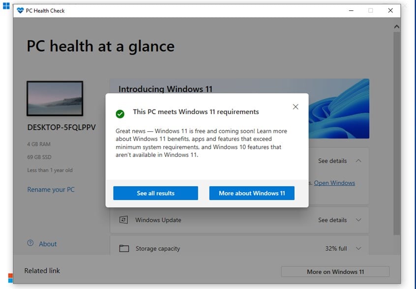 This PC meets the Windows 11 requirements