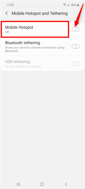Turn on the feature or tap on its name to configure the Mobile Hotspot