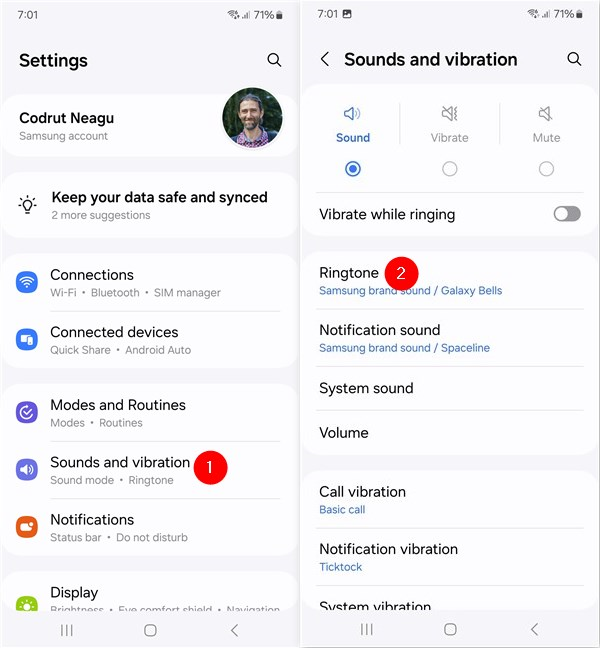 Go to Settings > Sounds and vibration and tap Ringtone