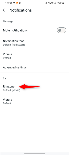 Tap a contact's Ringtone entry in WhatsApp