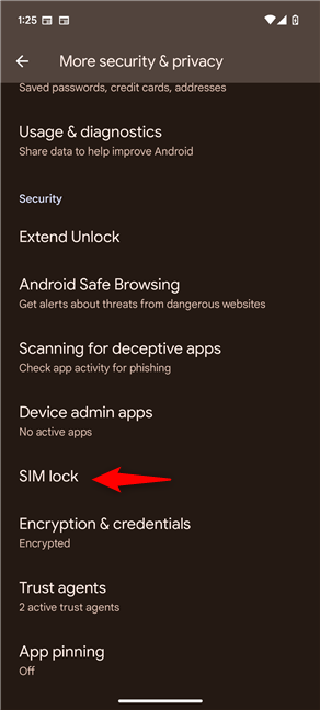 Access the SIM lock settings on Android