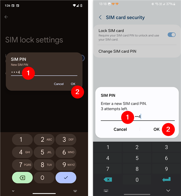 Enter the new SIM card PIN code