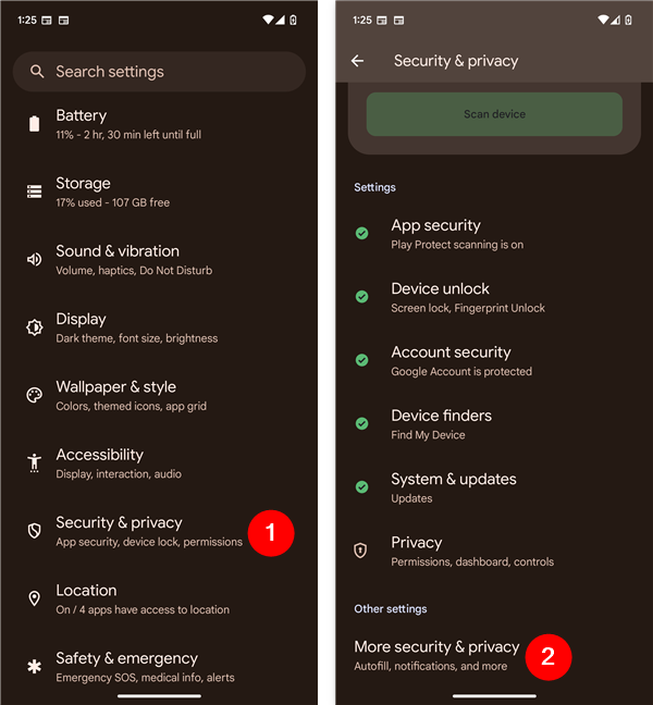 Open Settings and go to Security & privacy > More security & privacy