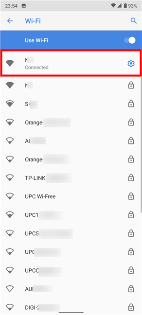 Tap on the cogwheel to access the Network details