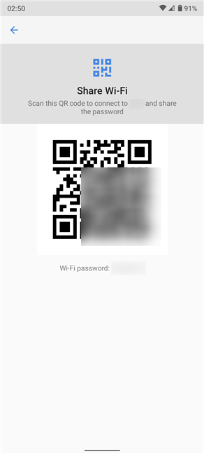 The QR code stores Wi-Fi connection details