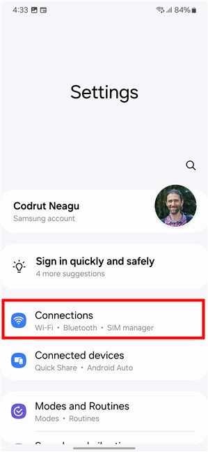 Tap Connections on a Samsung Galaxy