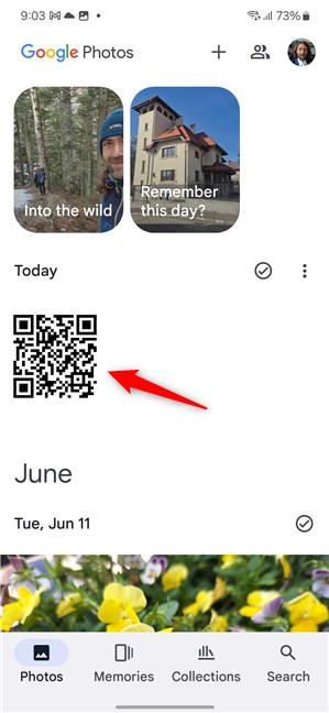 Open the QR code in Google Photos