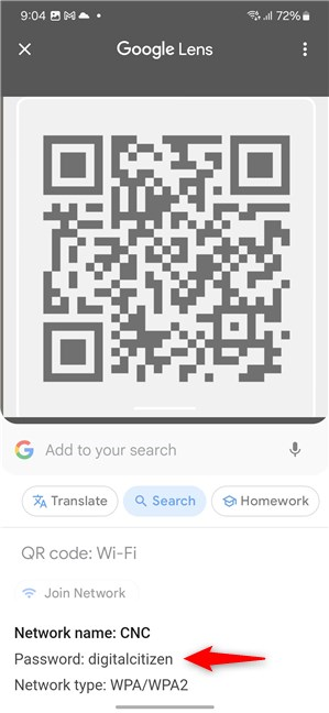 Read the Wi-Fi password from a QR code