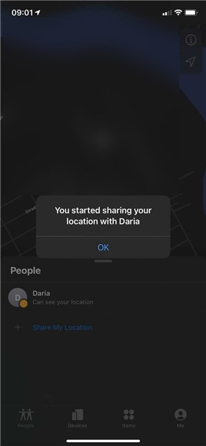 You are notified that you're sharing location on iPhone