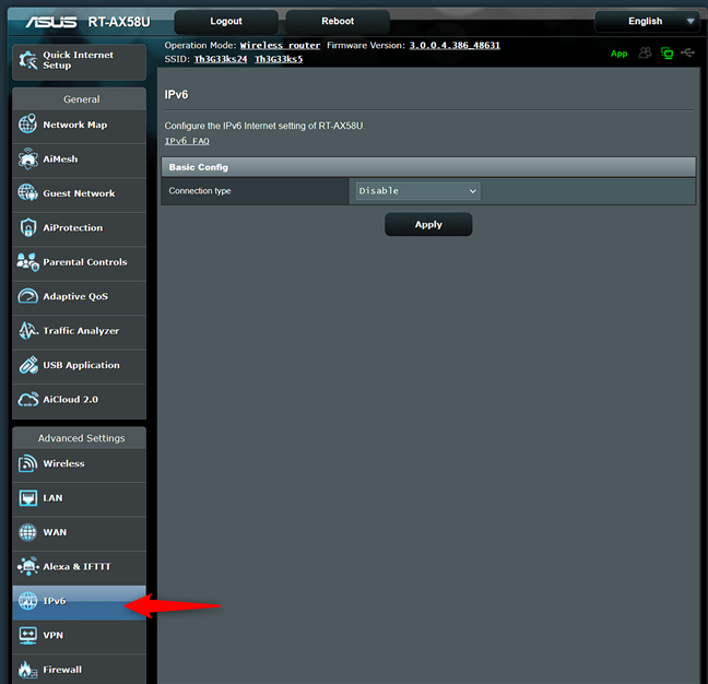 On the left, choose IPv6