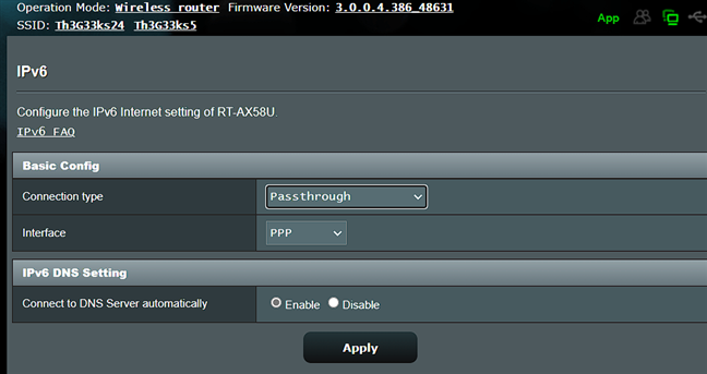 Setting Passthrough IPv6 connections