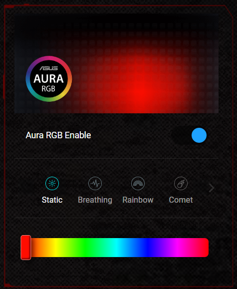 Click or tap the Aura RGB Enable switch if it's not on