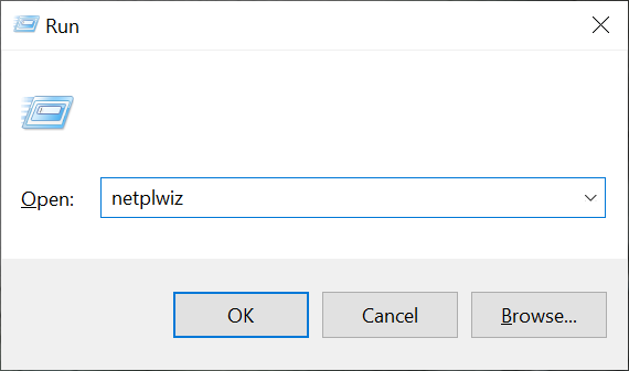 Type netplwiz and press OK