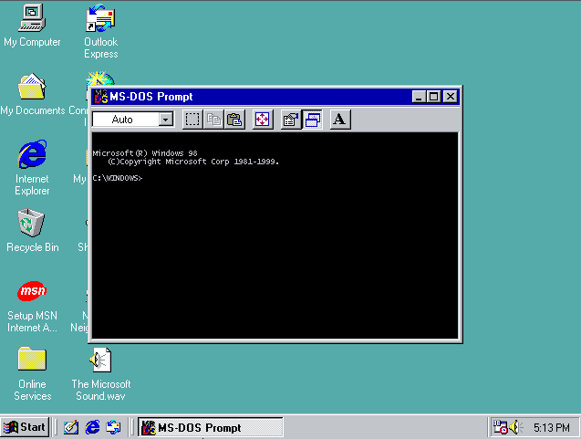 MS-DOS Prompt in Windows 98 SE