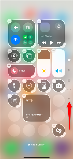 Tap the circle icon to add a new Control Center page