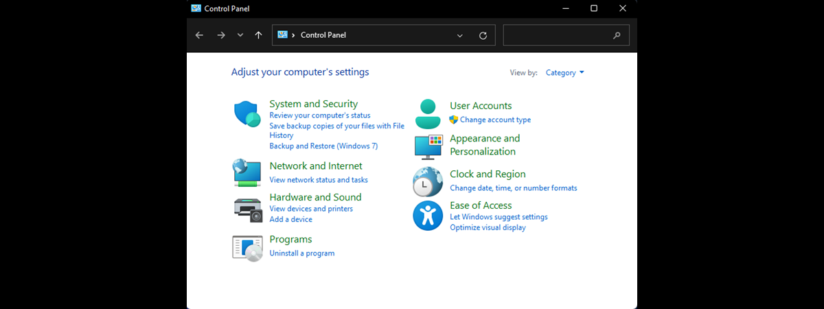 How to display the Control Panel in classic or category view style