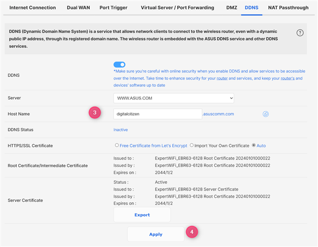 Configure DDNS and hit Apply