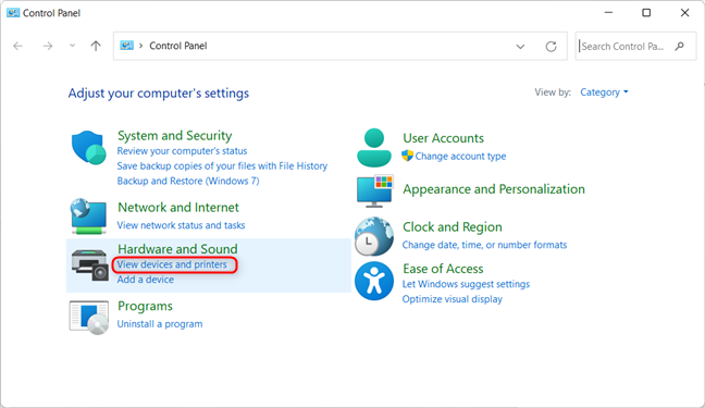 In Control Panel, click View devices and printers