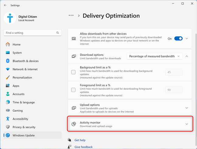 In Delivery Optimization, go to Activity monitor