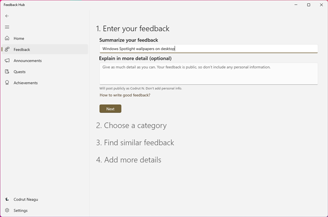 Enter your feedback details