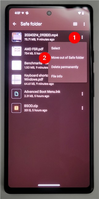 Move a file out of the Safe folder on Android