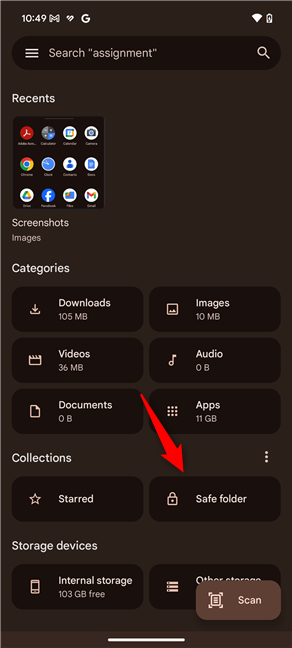 Tap Safe folder in Collections