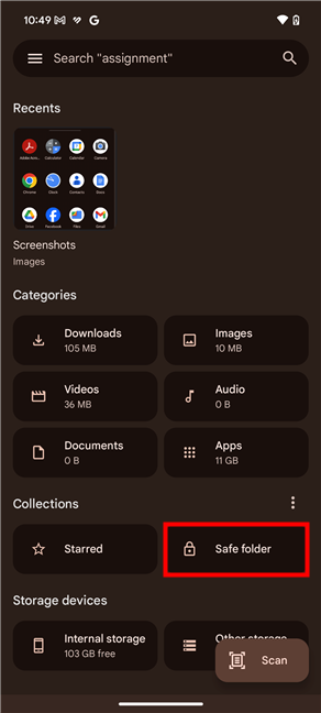 The Safe folder is a secure vault on Android