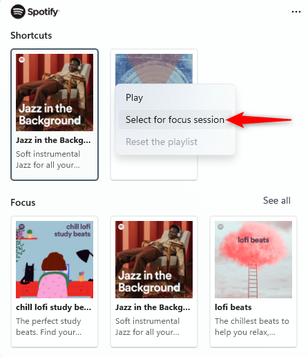 Select a playlist for your focus session
