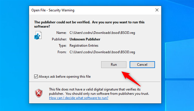 Choose Run in the Open File - Security Warning dialog