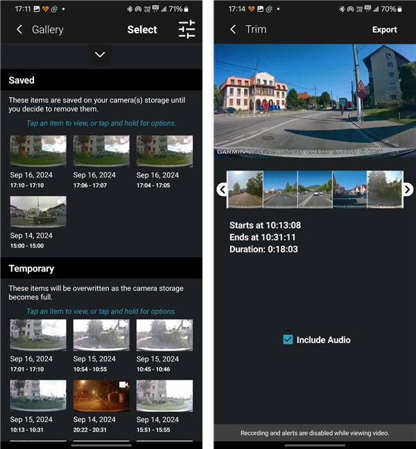 The video gallery in the Garmin Drive app