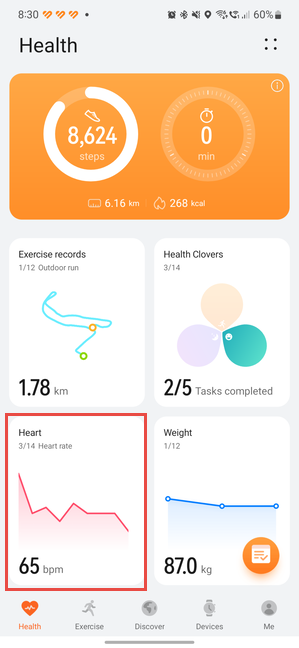 In HUAWEI Health, tap Heart