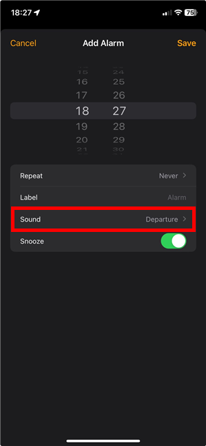 Tap Sound to change the alarm sound on iPhone