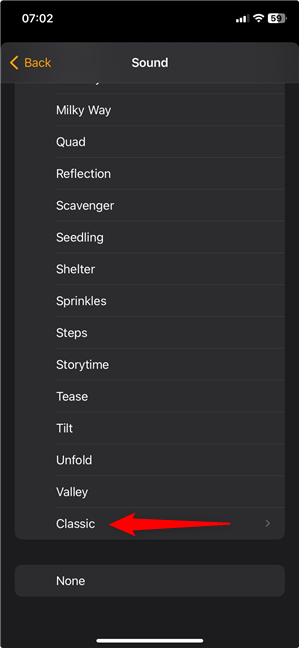 Choose one of the Classic Apple iPhone alarms