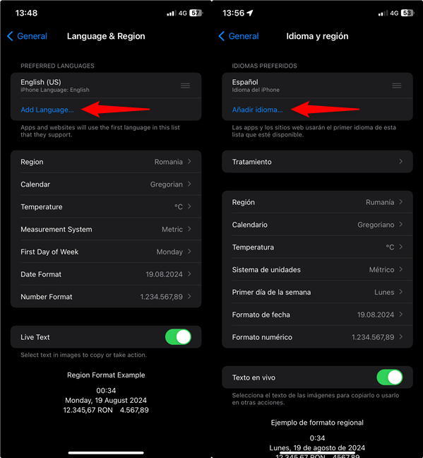 Access the Add Language settings on iPhone