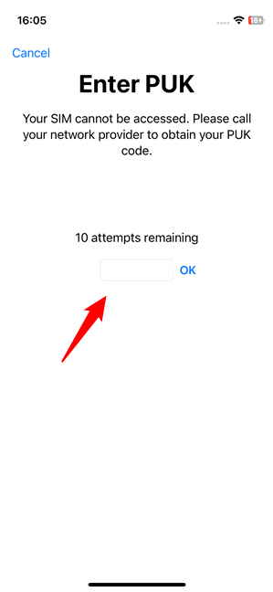 Enter the PUK code on an iPhone