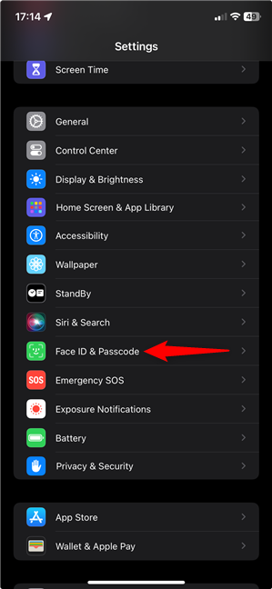 Access the Face ID & Passcode Settings