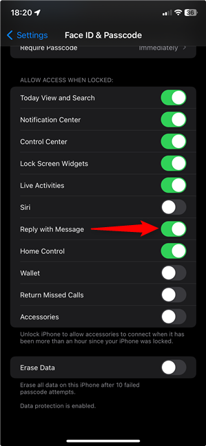 Enable Reply with Message to use quick texts on an iPhone