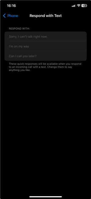 The default quick responses for incoming calls on iPhone