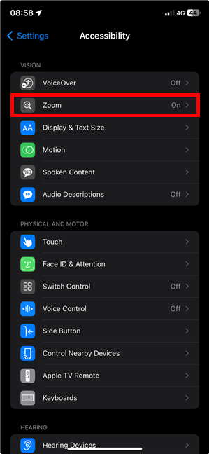 Open the Zoom settings on iPhone