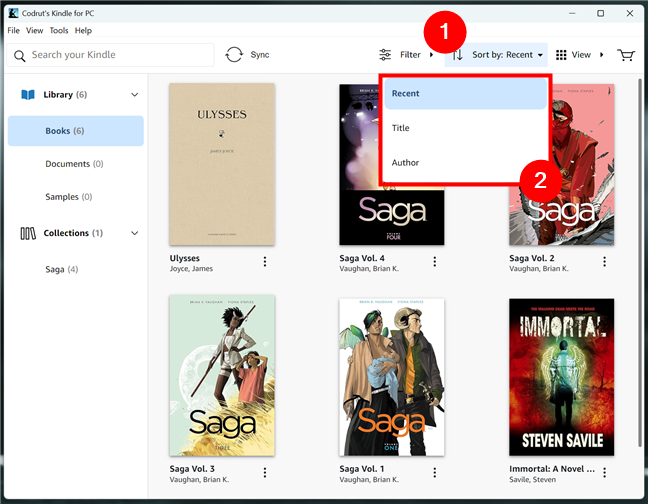 How to sort books in Kindle for PC