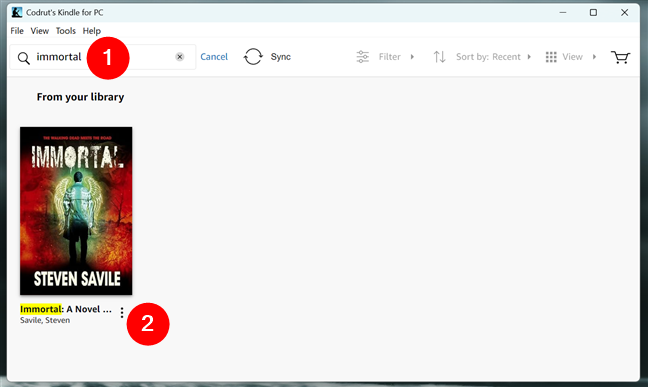 Search for a book in Kindle for PC